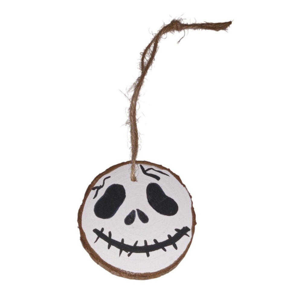 🎯 Handmade Skeleton Face Wooden Disc Hand Painted Ornament
